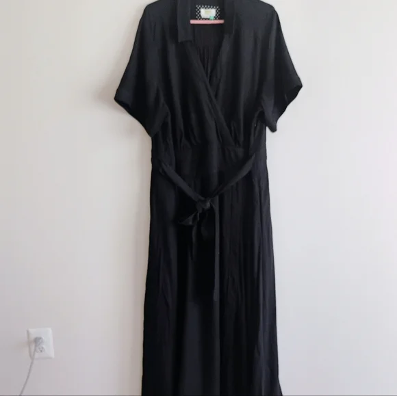 Anthropologie Black Janae Maxi Dress Lined Linen Blend Pockets Brunch Tea 3X - Picture 6 of 16